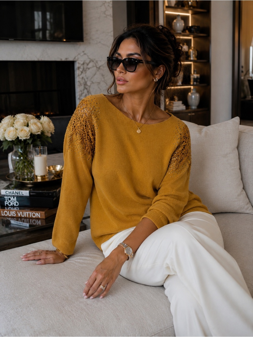 LIV Milano Embellished Knit Sweater